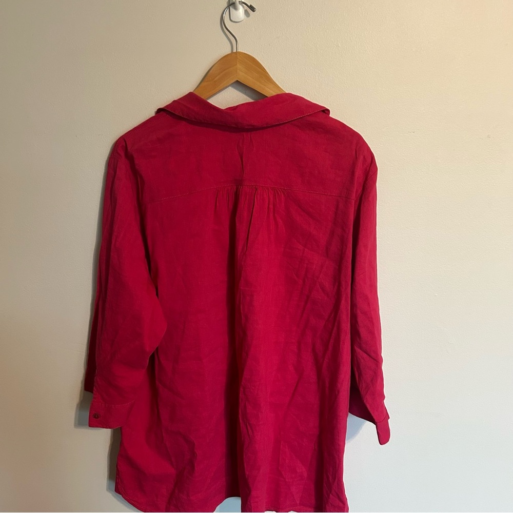 Eileen Fisher Vibrant Pink Button Up Linen Blouse Plus Size 1X - Picture 8 of 8